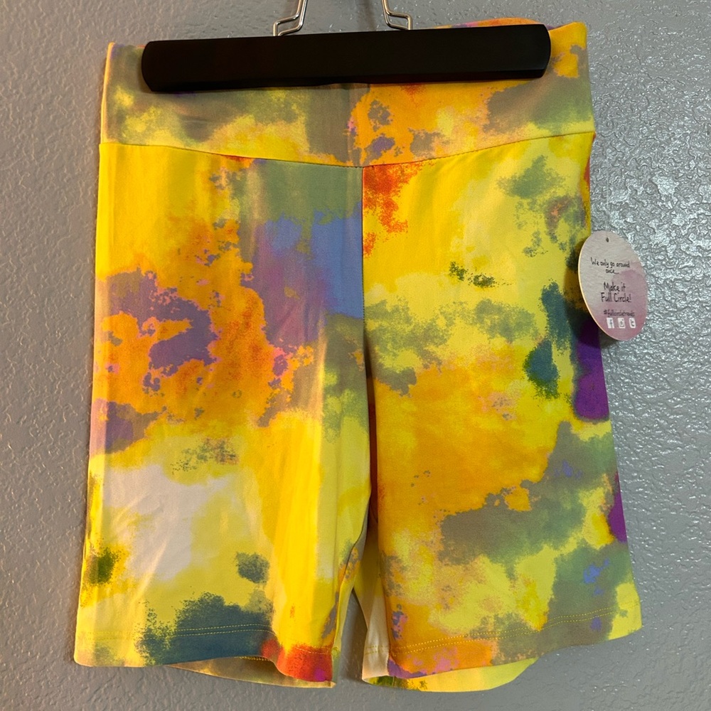 Women’s yellow orange purple high rise soft stretch biker shorts size small